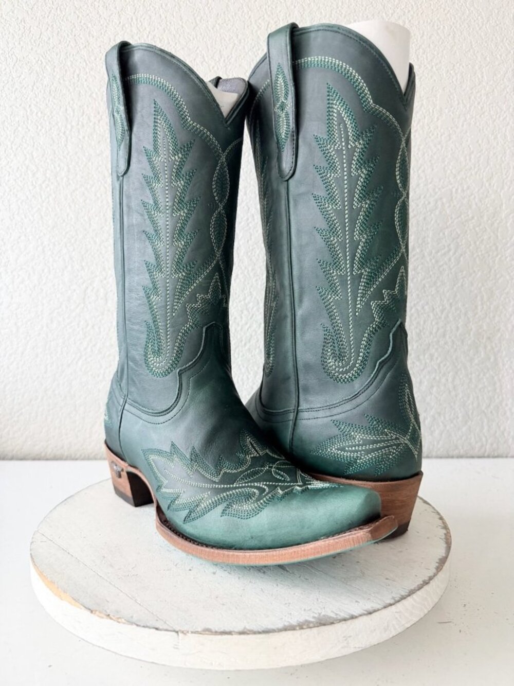 Lane LEXINGTON Green Cowboy Boots Womens 10 Western Leather Mid Calf Snip Toe